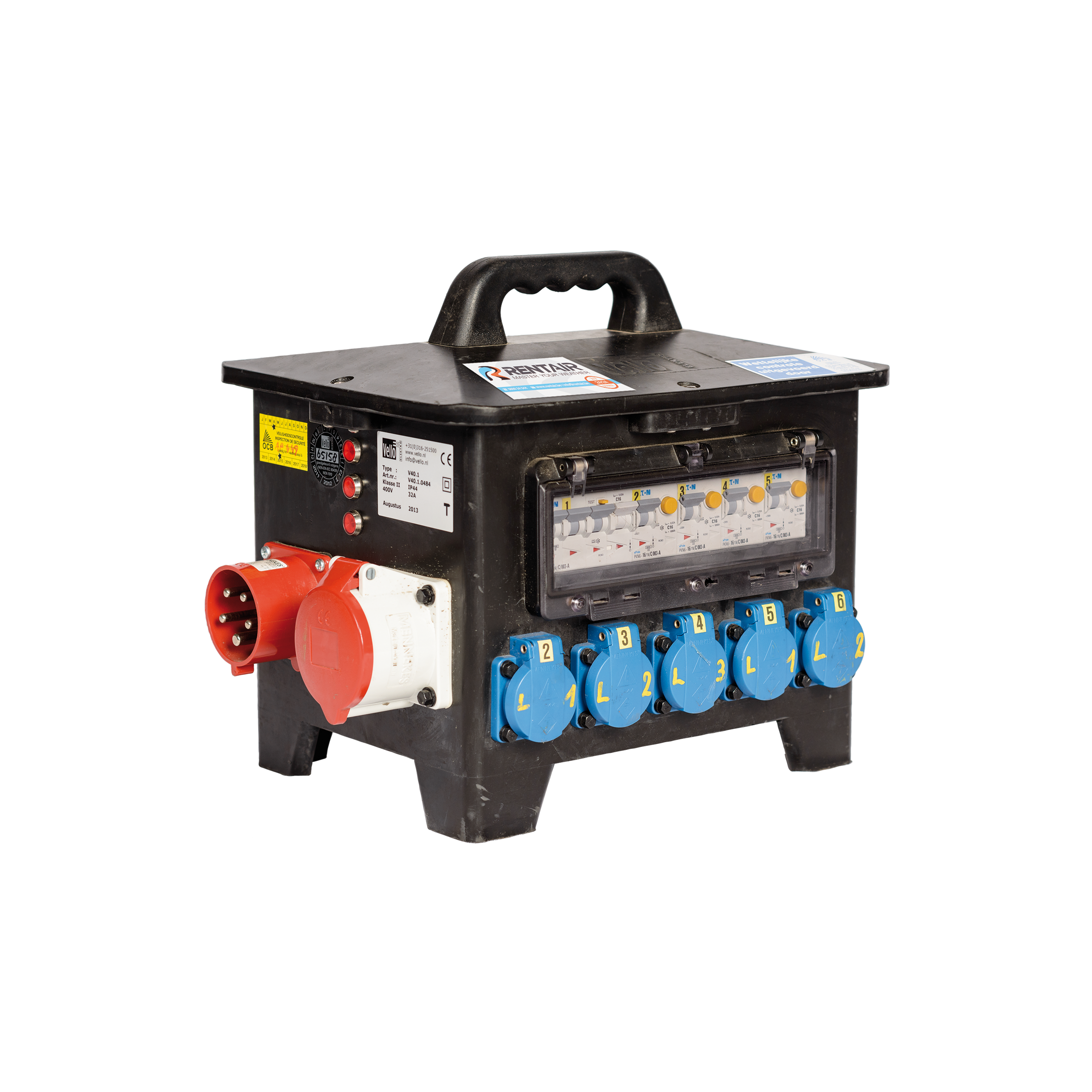 Elektrische verdeelkast 32A in 2x doorlus 32A- 10x16A mono uit